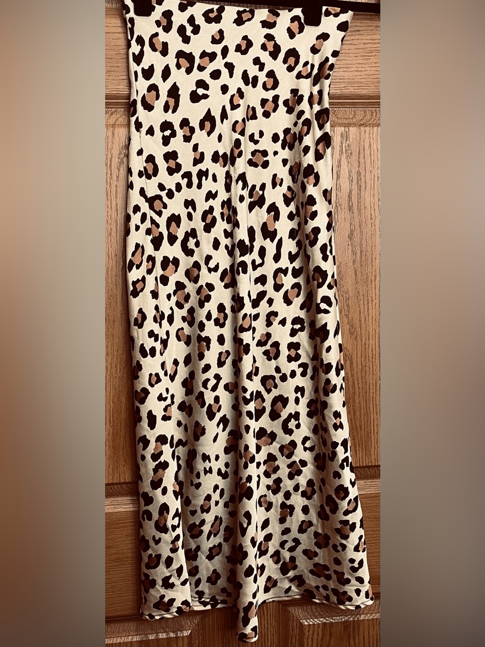 Leopard Print Satin Midi Skirt in Cream, Black and Brown